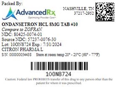 Ondansetron HCl 8mg Tab Qty 10 Ndc 80425 0074